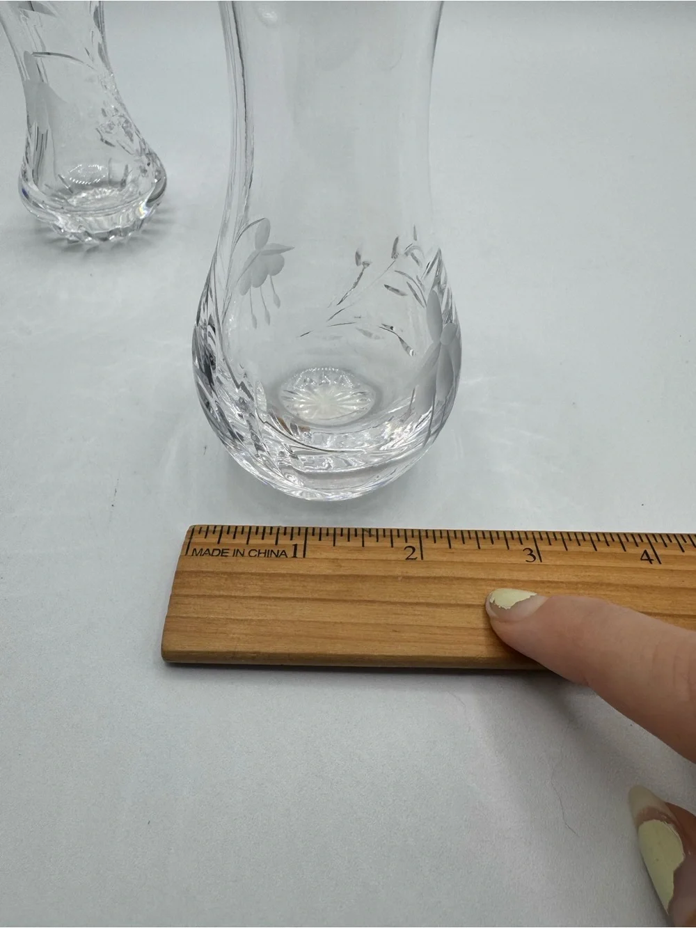 Vintage Stuart Lead Crystal Fuchsia Etched Set of 2 Bud Vase